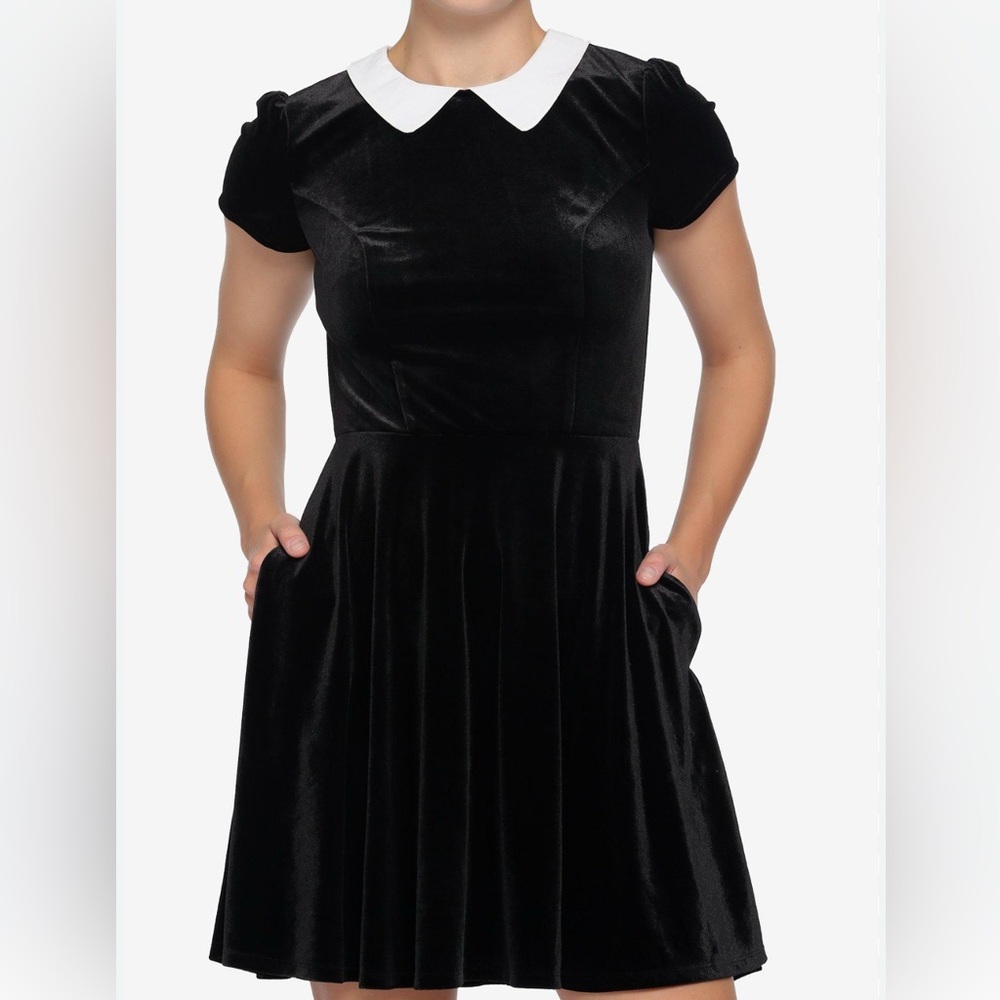 Black velvet dress with white collar Wednesday Addams inspired